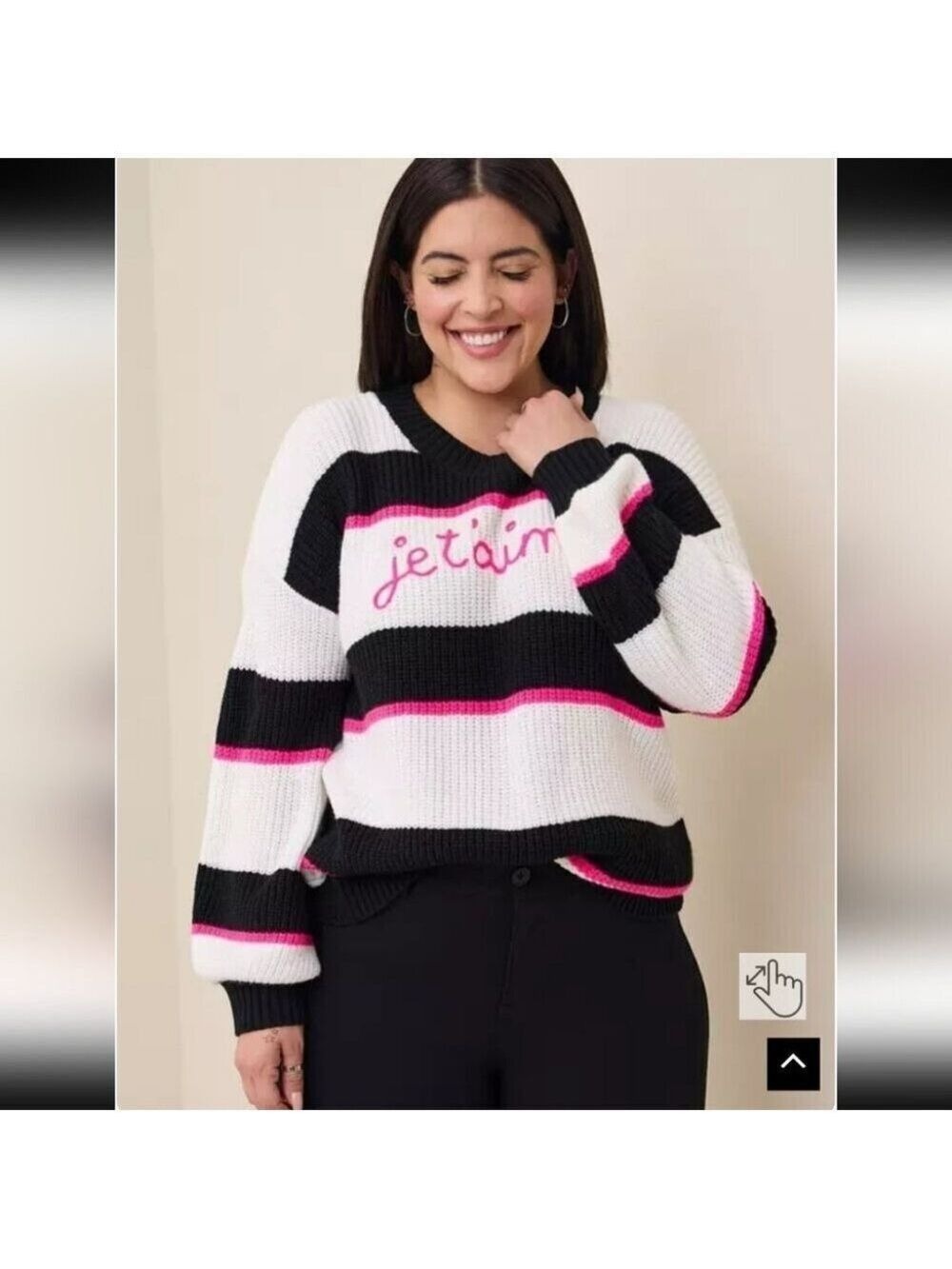TORRID | Pullover Drop Shoulder Crew Neck Sweater Striped JE T'AIME SZ 0X